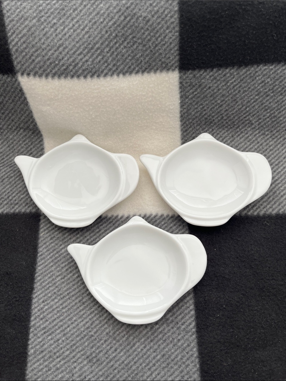 SET OF 3 White Tea Bag Holder Dish Butter Pat - Teapot Shaped